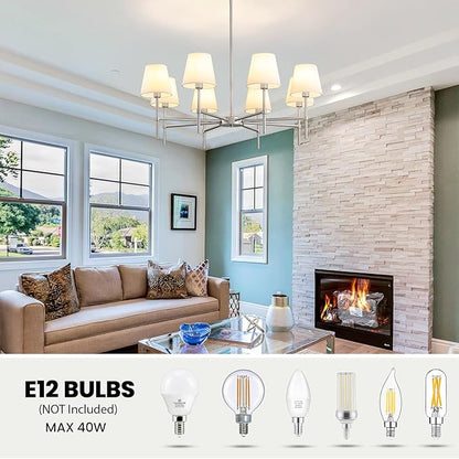 RUIYEY Dining Room Chandeliers Light - Modern Brushed Nickel Chandelier, 8-Light Metal Farmhouse Dining Room Light Fixture, E26 Hanging Pendent Lighting for Kitchen, Living Room, Foyer, Entrance