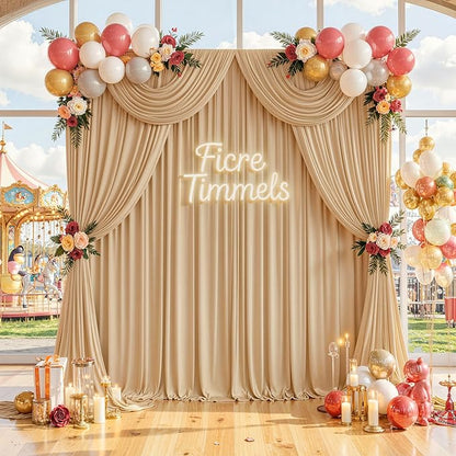 10 ft x 10 ft Wrinkle Free Champagne Backdrop Curtain for Parties, 2 Panels 10ft Polyester Champagne Photo Backdrop Drapes for Graduation Birthday Wedding Party Stage Curtains