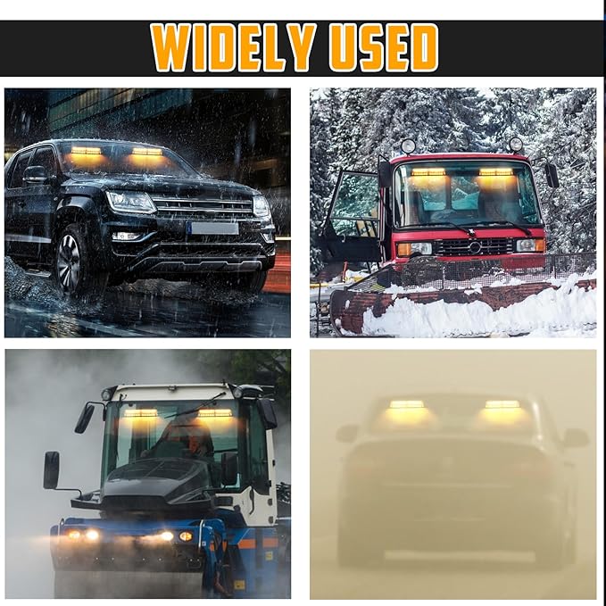 Amber LED Warning Dash Windshield Strobe Lights, 26 Modes 12/24V 2 x 8.4” Emergency Traffic Advisor 2 x 8.4 Inch Car Front/Rear Dash Windshield Strobe for Trucks Vehicles Snow Plow