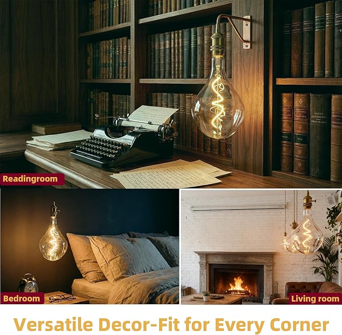 A165 Large Vintage LED Bulb,Dimmable 2700K Soft White Light,8W Oversized Edison Bulb Equivalent To 100W With E26 Base,Irregular Jumbo Globe For Pendant,Giant Decorative Light Floor Lamps 1Pack