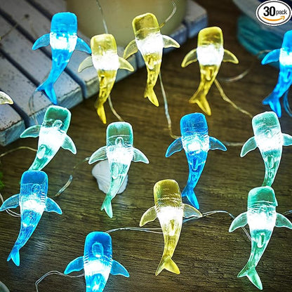 Nautical Theme Ocean Décor Outdoor Beach Decorative String Lights Whale Shark Cute Marine Life Novelty Night Lights 30LED 10ft Battery Operated for Outdoor Indoor Decor