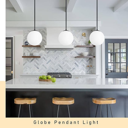 Bagood 10 Inch Globe Pendant Light Contemporary Globe Pendant Lights Black Mid Century Pendant Light Adjustable Hanging Light Fixture Matte Black Finished with Milk Glass Lampshade for Kitchen Island