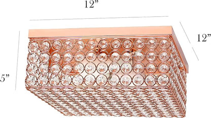 Elegant Designs FM1004-RGD Elipse Crystal 12 Inch Modern Metal 2 Light Squared Ceiling Flush Mount Fixture, Rose Gold