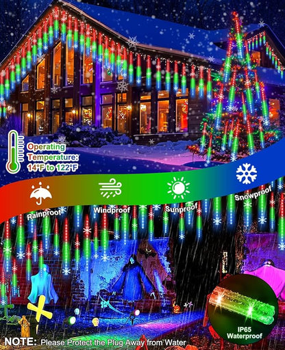 EAGWELL Meteor Shower Lights UL Certified 1080 LEDs 20 Tubes Falling Rain Drop Ramadan Lights Cascading Lights for Xmas Tree Halloween Decorations Wedding Party Holiday Garden Decor, Multicolor
