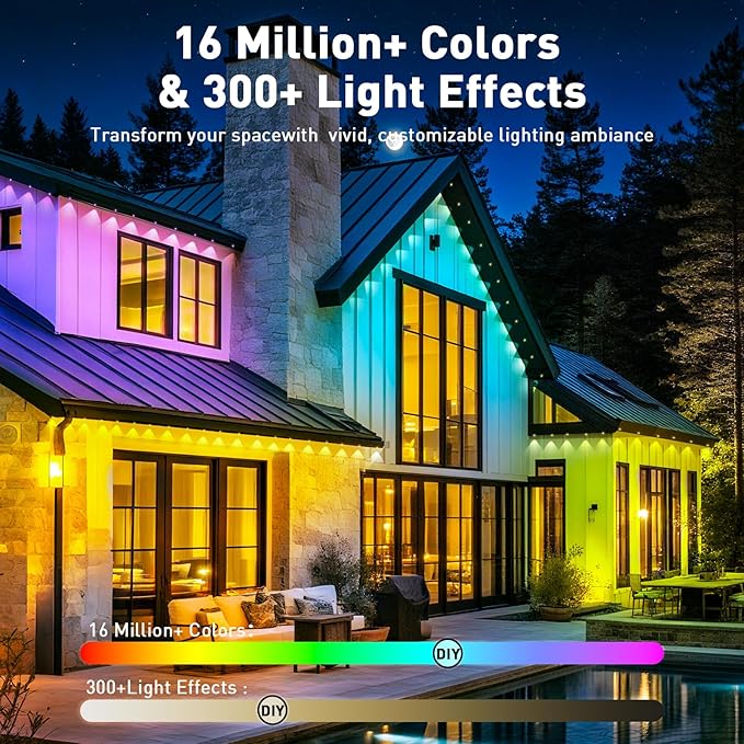 300FT Permanent Outdoor Lights, Smart RGB Eaves Lights with App/Remote Control, LED IP67 Waterproof Outdoor Lighting for Halloween Christmas Holidays Daily Party House Roof Lighting