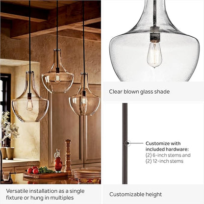 Kichler Everly Single Light Bell Pendant Light Fixture with Clear Glass in Natural Brass for Kitchen Island, Dining Room, or Home Bar (15.25" x 10.5"), 42456NBR