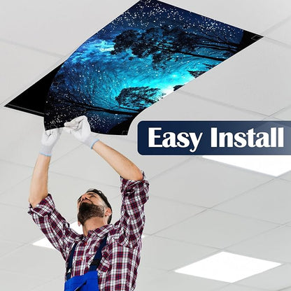 6 Pcs Fluorescent Light Covers for Ceiling Lights with 48 Magnets Decorative Magnetic Light Filters for Classroom Office Kitchen Decoration(Night)