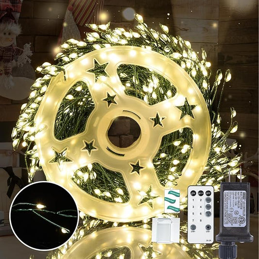 Fairy Lights Plug in 32.8Ft 500LED Warm Christmas Firecracker Firefly Lights with Timer Waterproof Green Wire Remote Twinkle Cluster String Light for Bedroom Wreath Party Window Tree Decor