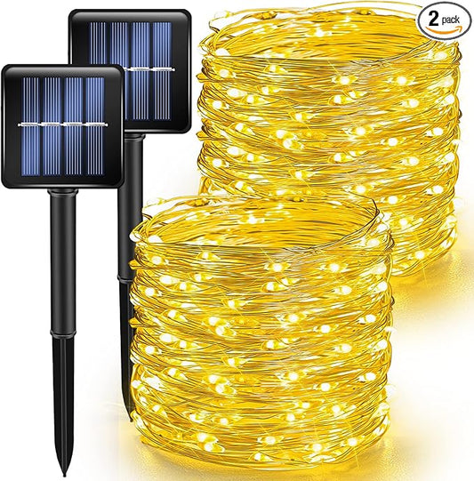 TW SHINE Warm White Solar String Lights Outdoor, Total 80 FT 240 LED Solar Powered Waterproof Fairy Lights 8 Modes Copper Wire Lights for Christmas Party Tree Wedding Yard Decorations, 2 Pack