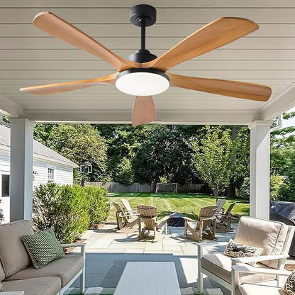 NKPU Ceiling Fans with Lights and Remote Control, 5 Solid Wood Blades, 3CCT Dimmable, 56 Inch Modern Outdoor Ceiling Fans for Bedroom Farmhouse Patios, Quiet DC Motor