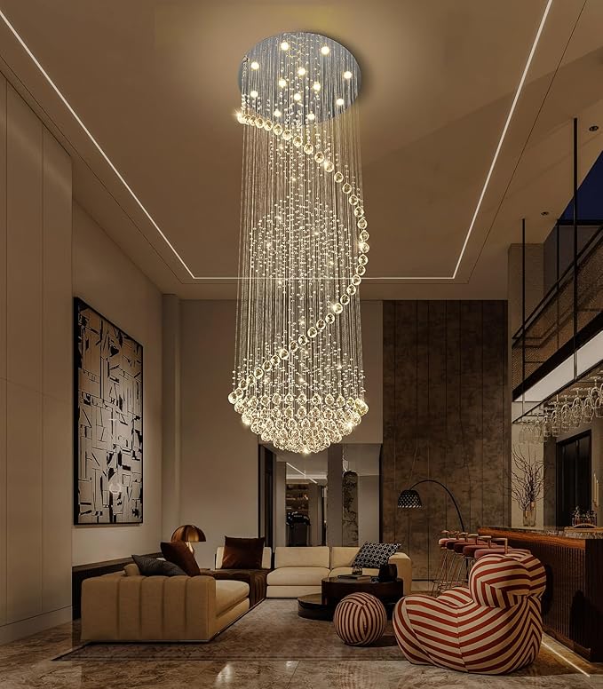 Crystal Chandelier High Ceiling Chandeliers for Staircaes Large Raindrop Chandeliers LED Dimmable Light Fixtures for Foyer Hallway Entryway LED Bulbs Included 98''