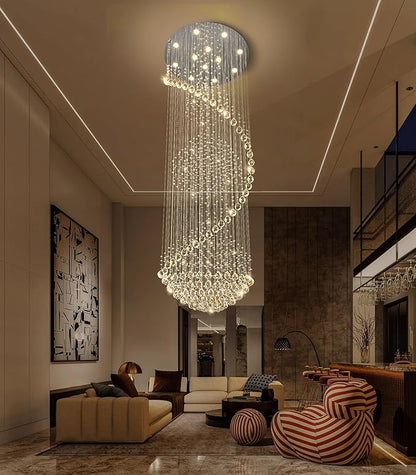 Crystal Chandelier High Ceiling Chandeliers for Staircaes Large Raindrop Chandeliers LED Dimmable Light Fixtures for Foyer Hallway Entryway LED Bulbs Included 98''