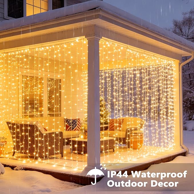 Brizled Smart Curtain Lights, 390 LED 9.8x6.3Ft Curtain Lights Outdoor, App & Voice Control Plug in Music Sync Curtain String Lights for Bedroom Wall Wedding Window Party Backdrop Indoor, Warm White