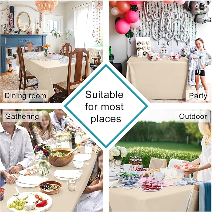 Hiasan Rectangle Tablecloth - Waterproof Wrinkle Resistant and Spillproof Washable Fabric Table Cloth for Dining Room Kitchen, Beige, 60 x 120 Inch