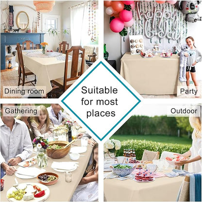 Hiasan Square Tablecloth - Waterproof and Spillproof Washable Fabric Table Cloth for Dining Room Kitchen, Beige, 60 x 60 Inch