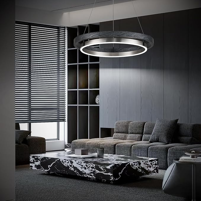 LED Ring Chandelier Dimmable Black Chandelier Round Foyer Chandeliers Light Brushed Nickel Circular Chandeliers for Dining Room Entry Bedroom Office Living Room 24in