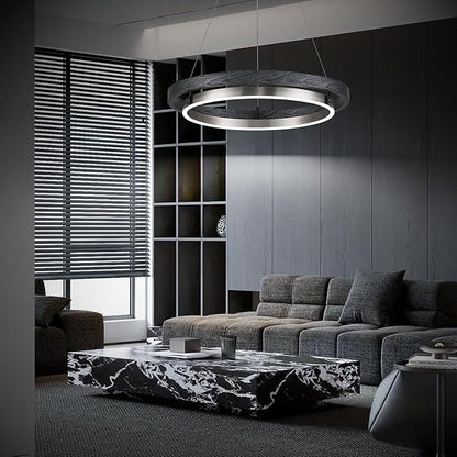 LED Ring Chandelier Dimmable Black Chandelier Round Foyer Chandeliers Light Brushed Nickel Circular Chandeliers for Dining Room Entry Bedroom Office Living Room 24in