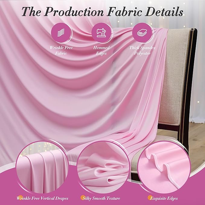 10 ft x 8 ft Wrinkle Free Pink Backdrop Curtain Panels for Parties, Polyester Thick Photography Backdrop Drapes for Baby Shower Bridal Shower Wedding Party Home Decoration Supplies