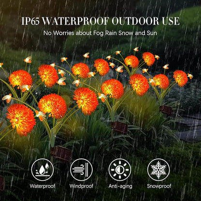 Solar Garden Lights, 2 Pack Solar Swaying Bee Lights with Flowers, Waterproof Firefly Light Outdoor for Garden Patio Yard Pathway Fall Decoration, Gifts for Women Mother's Day