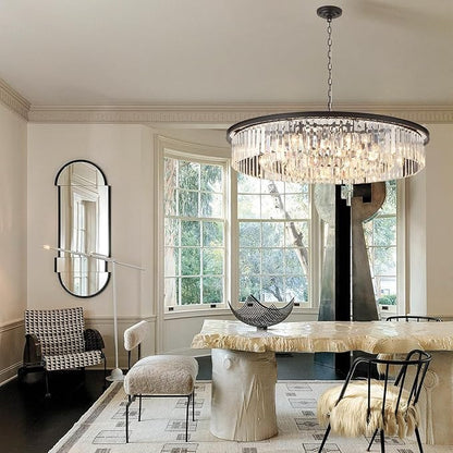 Crystal Chandeliers 18-Light, Metal Ceiling Light Fixture Adjustable Height, 39 Inch Modern Luxury Hanging/Chandelier for Living Room Dining Room Kitchen Hallway Foyer, Black