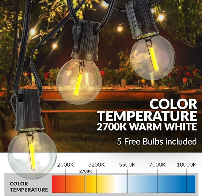 Newhouse Lighting PSTRINGLED50 Foot, 50 Socket Indoor/Outdoor String 55 LED Globe G40 (5 Free Bulbs Included), Wedding Lights, Decorations for Patios, Porches, Backyards, Decks, Bistros, 50ft