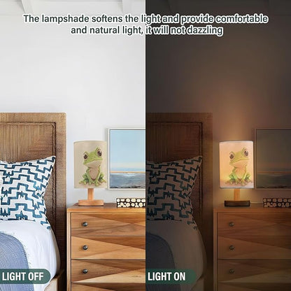 Cute Frog Animal Table Lamp with Wood Base Fabric Lamp Shade Bedside Nightstand Desk Lamp for Living Room Bedroom Kids Room Office