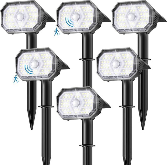 Brightown 6 Pack Solar Motion Lights Outdoor Waterproof, Motion Sensor Spot Lights- 58 LED/3 Modes Solar Powered Spotlights 2-in-1 Auto On/Off for Outside Yard Wall Garden, Cool White