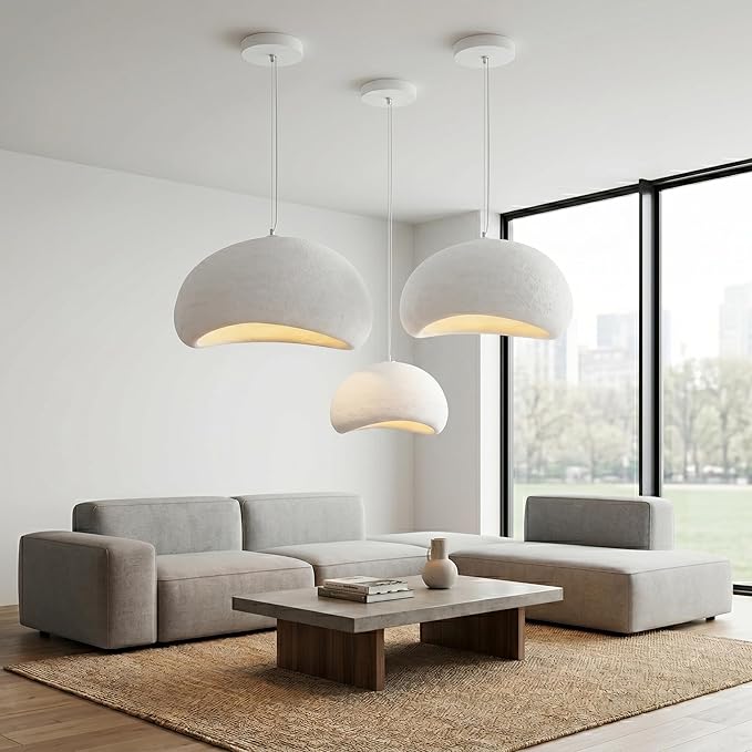 JAYMP 80cm Wabi Sabi Pendant Light for Living Room Hallway Restaurant Modern Hanging Lamp E26 Base Japanese Style Bird Nest Shape Lighting Fixture, 1 Pack (Matte White,B Shape, 80cm/31.5in)