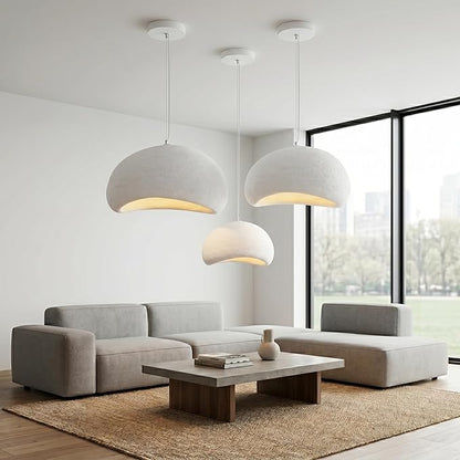 JAYMP 80cm Wabi Sabi Pendant Light for Living Room Hallway Restaurant Modern Hanging Lamp E26 Base Japanese Style Bird Nest Shape Lighting Fixture, 1 Pack (Matte White,B Shape, 80cm/31.5in)