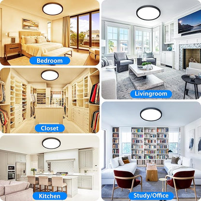 Peasur 12 inch LED Ceiling Light, 3000K/3500K/4000K/5000K/6500K Adjustable Flush Mount Light Fixture, 3200LM 28W Thin Black Round Lamp for Hallway Kitchen Bathroom Bedroom, 12Pack