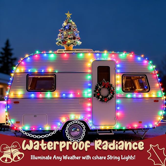 cshare Christmas String Lights Outdoor Waterproof 9.8ft 30 LED, Muliticolor Fairy Lights Battery Operated with Timer Clear Wire for Indoor & Outdoor Christmas Decorations Garland Party Garden 2 Packs