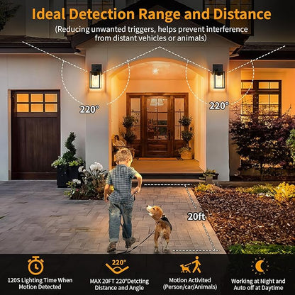 2 Pack Motion Sensor Outdoor Light Fixtures Wall Mount, H 10.24'' Small Front Porch Lights for House, Exterior Wall Sconce, Black Waterproof Lantern Lamp,Outside Coach Light for Garage Entryway Yard