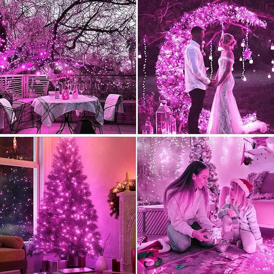 LAMPHOME 33ft Valentine Lights String, 100 LED Green Wire Pink Fairy Starry String Lights Plug in,16 Lighting Modes for Valentines Day Tree Decorations Wedding Party Decoration (Pink)
