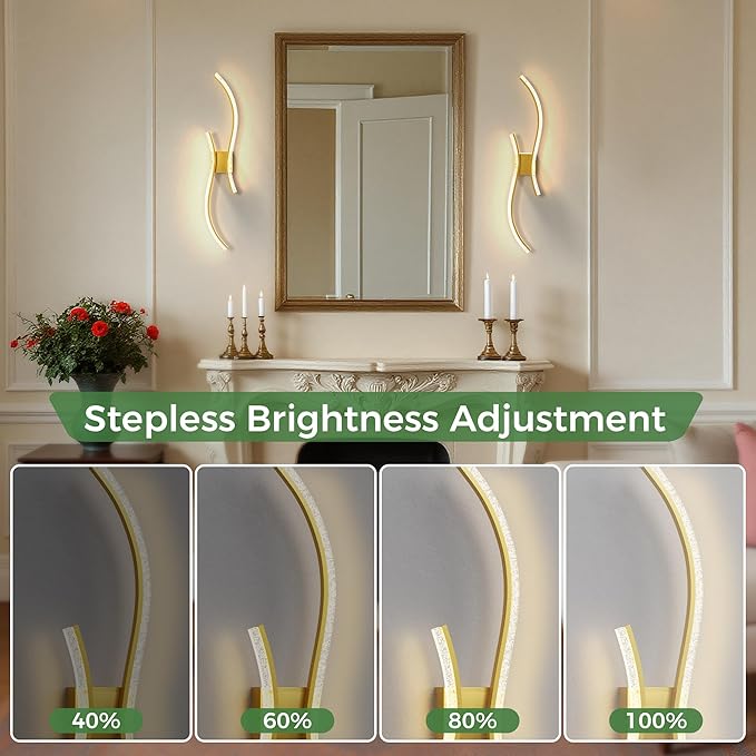 DORESshop Battery Operated Wall Sconces Set of 2, Bubble Acrylic Wireless Rechargeable Wall Lights with Dimming, 3000K-6000K, 8000mAh, Sconce Wall Decor for Living Room, Hallway, Bedroom, Gold, 39in