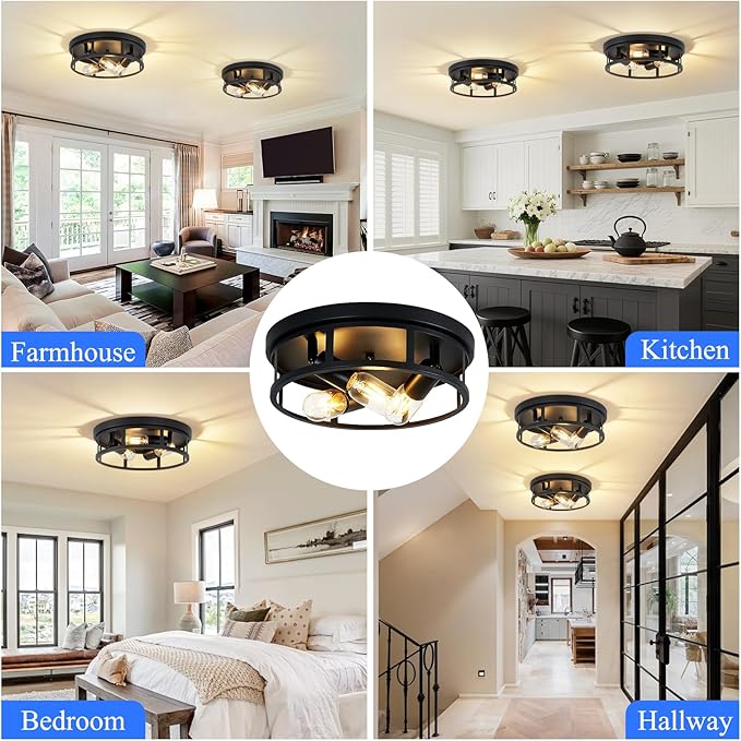 SKEJAO Ceiling Light Fixture,Black Flush Mount Ceiling Light,13 Inch Hallway Light fixtures Ceiling,Light Fixtures Ceiling Mount for Farmhouse,Kitchen (2, 13 inch)