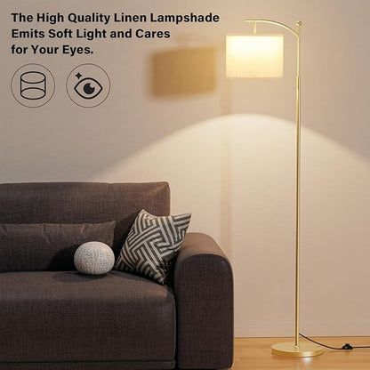Ambimall 60" Floor Lamp with 3 Color Temperatures, Adjustable Beige Shade, Gold Pole - Tall Lamp for Living Room, Bedroom, Office, Classroom, Dorm - 9W Bulb Included