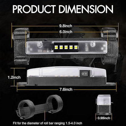 UTV Dome Light, Rfroad Lighting Universal Roll Bar Mount LED Lights UTV Interior Light Roll Cage Utility Lights for SXS Polaris RZR Can Am ATV Truck Car Off Road Kawasaki Golf Car