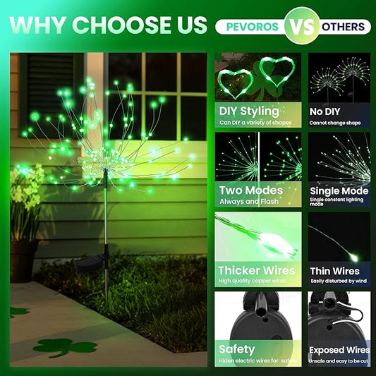PEVOROS Garden Decor Solar Lights Outdoor,4 Pack 120LED Waterproof Colorful Solar Garden Lights Your Outdoor Decoration,Yard, Patio, Porch,Flower Pot,Pathway for 4th of July (Green)