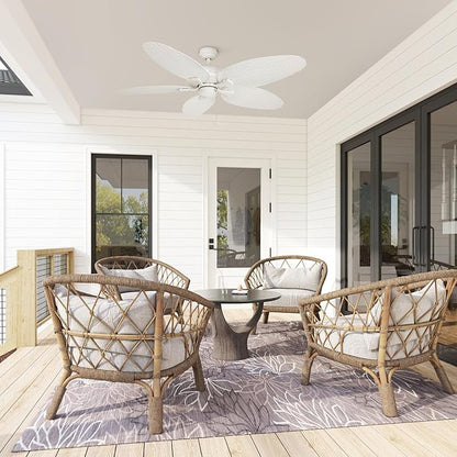 Honeywell Ceiling Fans Duval 52 Inch Ceiling Fan, Quick 2 Hang Indoor/Outdoor Ceiling Fan with Pull Chain, Dual Mount 5 Blade Tropical Design, ETL Damp Rated, White (50206-01)