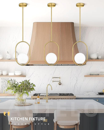 AUTELO Pendant Lights Kitchen Island, 2 Pack Brushed Gold Farmhouse Pendant Lights with Milky White Globe Hanging Lamp, Adjustable Rods for Kitchen Bar Living Room, H9376 MGBG-2PK