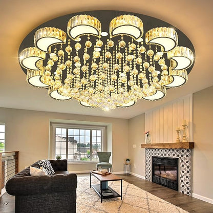 47" Black Modern Crystal Chandeliers for Dining Room LED Dimmable Light Fixtures Flush Mount Light Living Room Bedrooms