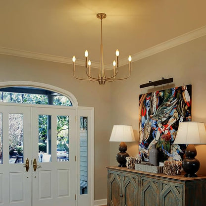 ACNKTZ Brushed Nickel Chandelier, 6-Light Modern Farmhouse Chandeliers for Dining Room Lighting Fixtures Hanging, Industrial Metal Minimalist Chandelier for Kitchen Bedroom Foyer Entryway Hall
