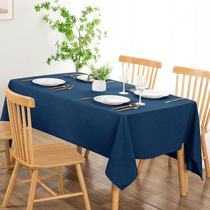DWCN Rectangle Faux Linen Tablecloth - Waterproof Spill-Proof Wrinkle and Stain Resistant Table Cloth Washable Decorative Farmhouse Table Cover for Kitchen Dining Party, 60 x 120 Inch, Navy Blue