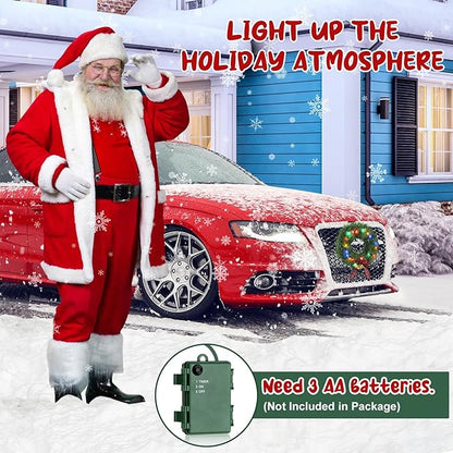moveland 11" LED Christmas Car Wreath - 5 Colors Lights Artificial Christmas Wreath with Bow and Bells - Christmas Decoration for Golf Carts Jeeps Trucks SUVs Decor