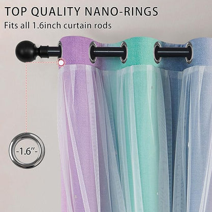 XiDi Purple Grey Green Short Curtains for Girls Bedroom 2 Panels Set, Rainbow Blackout Curtains for Kids Room Decor, Unicorn Wall Decals Grommet Drapes for Nursery 45 Inches Long 34 Inches Wide