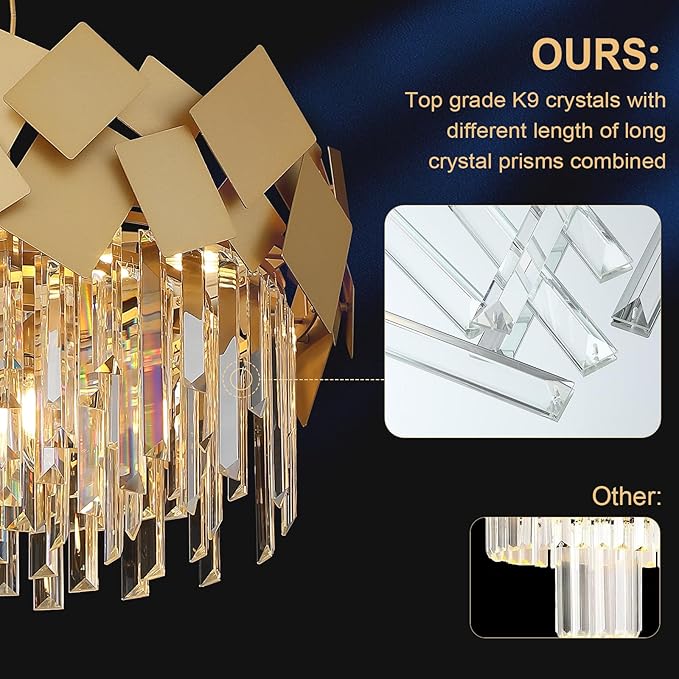 A AXILIXI Gold Crystal Chandelier for Dining Room Modern 20" Drum Chandeliers K9 Round Ceiling Pendant Light Fixtures Luxury Semi Flush Mount Chandelier for Entry Living Room Bedroom