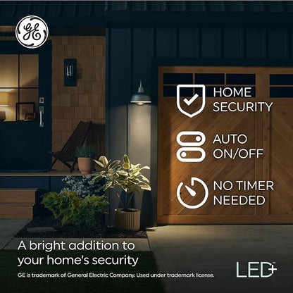GE LED+ A19 Dusk to Dawn LED Light Bulbs, Automatic On/Off Outdoor Security Light, Soft White (8 Pack)