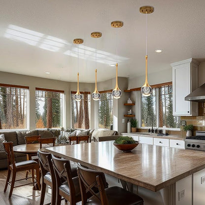 3-Pendant Lights Kitchen Island,Crystal Gold Globe LED Chandelier, Modern Dimmable Adjustable Height Hanging Light Fixture,Sloped Ceiling,Bedroom,Dining Room