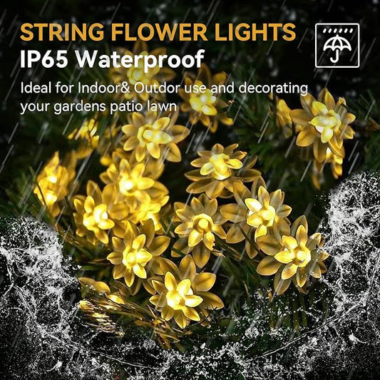 ITICdecor Solar Flower String Lights Outdoor Waterproof 50 LED Upgraded Flower Fairy Light for Garden Fence Patio Yard Christmas Tree Lawn Party (Warm White)