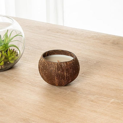 Restaurantware-Coco Casa 3.9 x 2.8 Inch Coconut Shell Candles, 10 Hand Poured Coconut Bowl Candles - Spring Hydrangea Fragrance, Double Wax Blend, Soy Wax Scented Candle, Wooden Wick